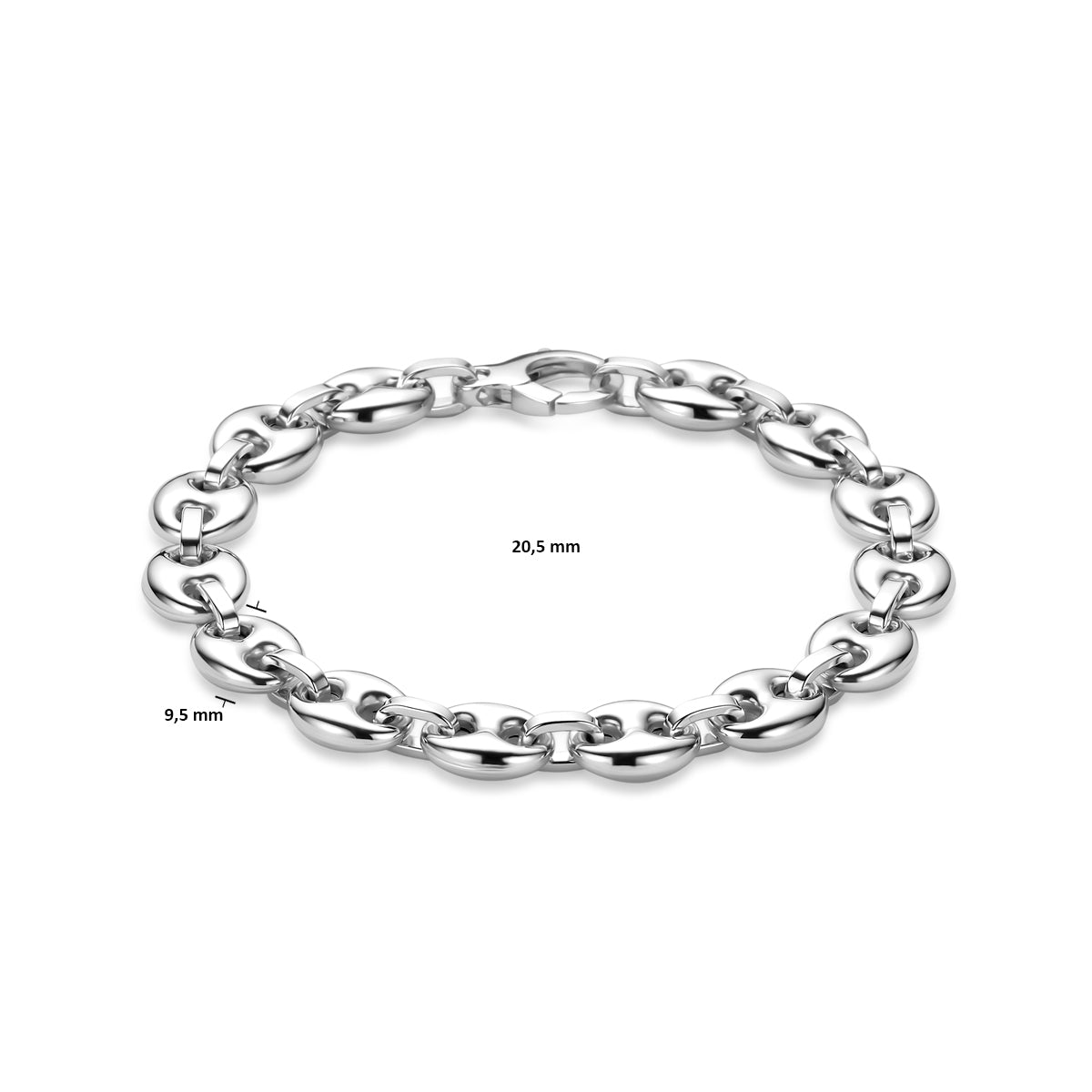 Armband Kaffeebohne 9,5 mm 20,5 cm Silber rhodiniert