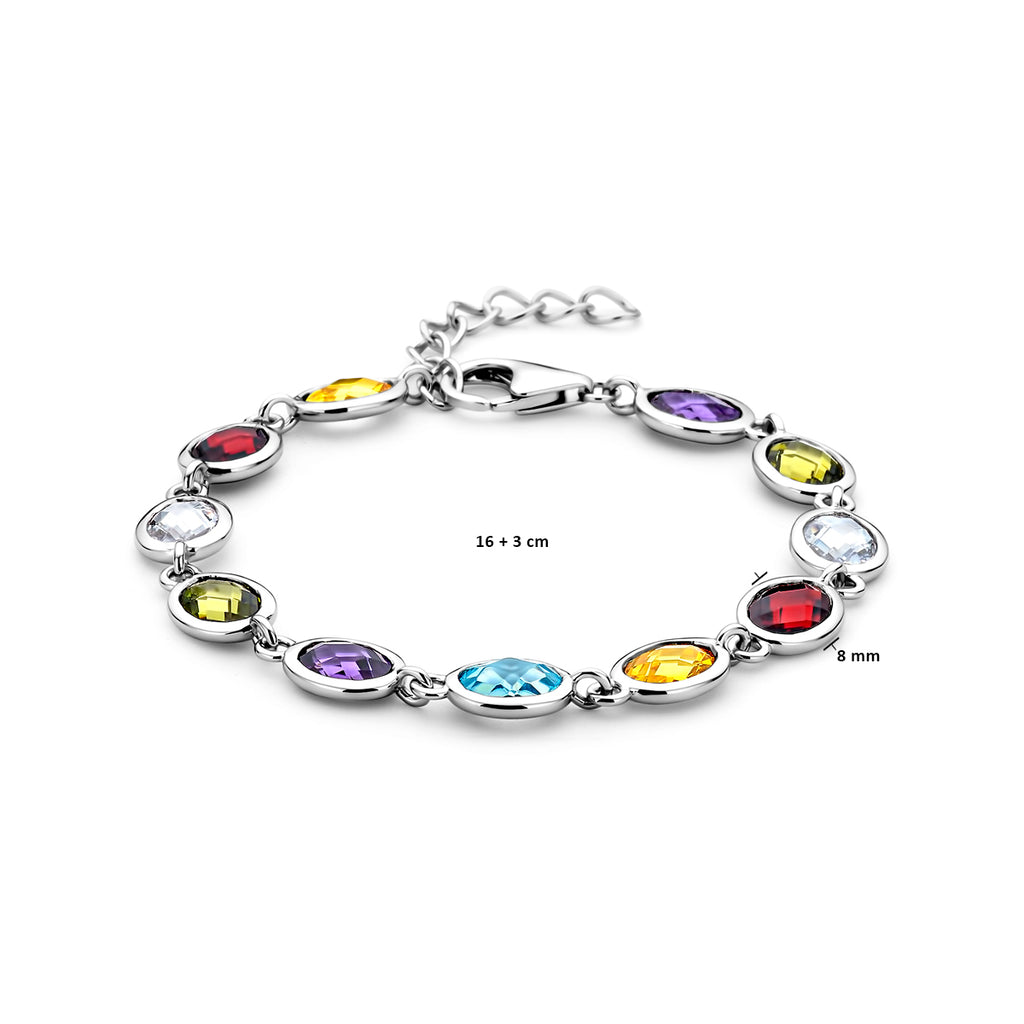 armband gekleurd zirkonia 16 + 3 cm zilver gerhodineerd