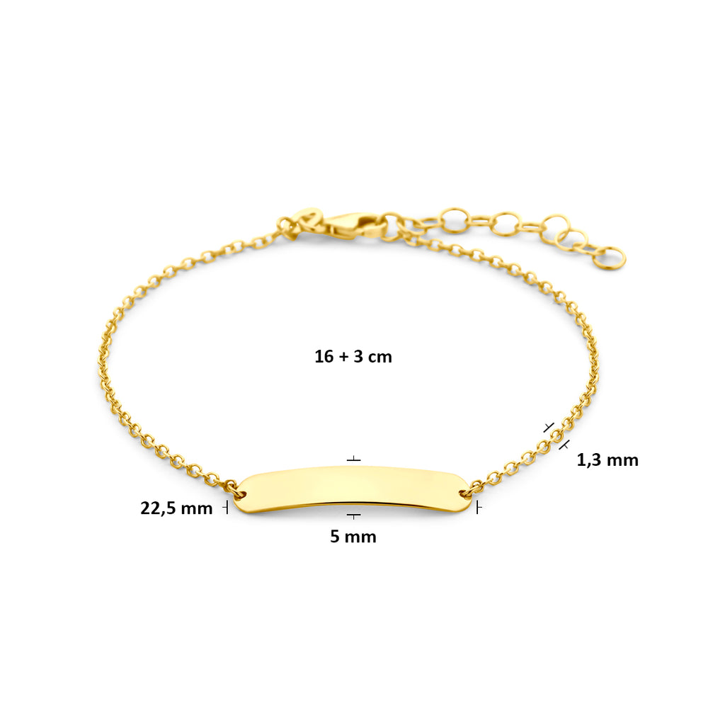 9k graveerarmband plaat 5,0 mm 16 + 3 cm 9K geel - rechthoek