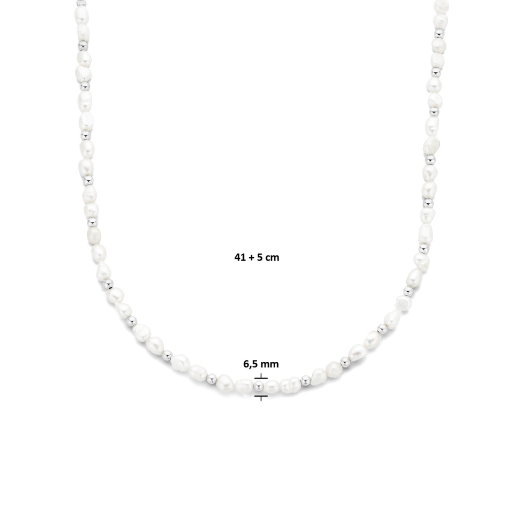 Halskette Perlen und Kugeln 6,5 mm 41 + 5 cm Silber rhodiniert