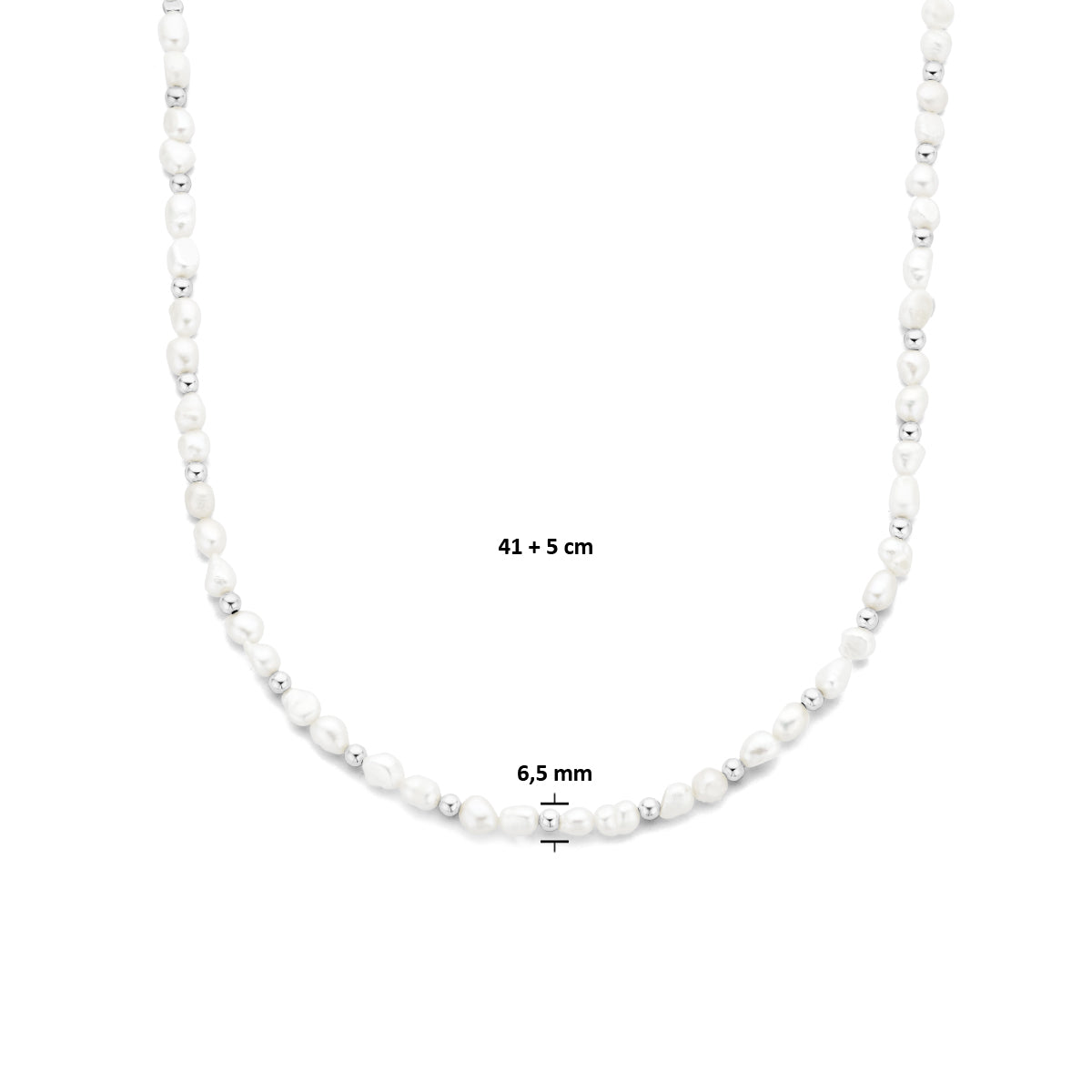 Halskette Perlen und Kugeln 6,5 mm 41 + 5 cm Silber rhodiniert