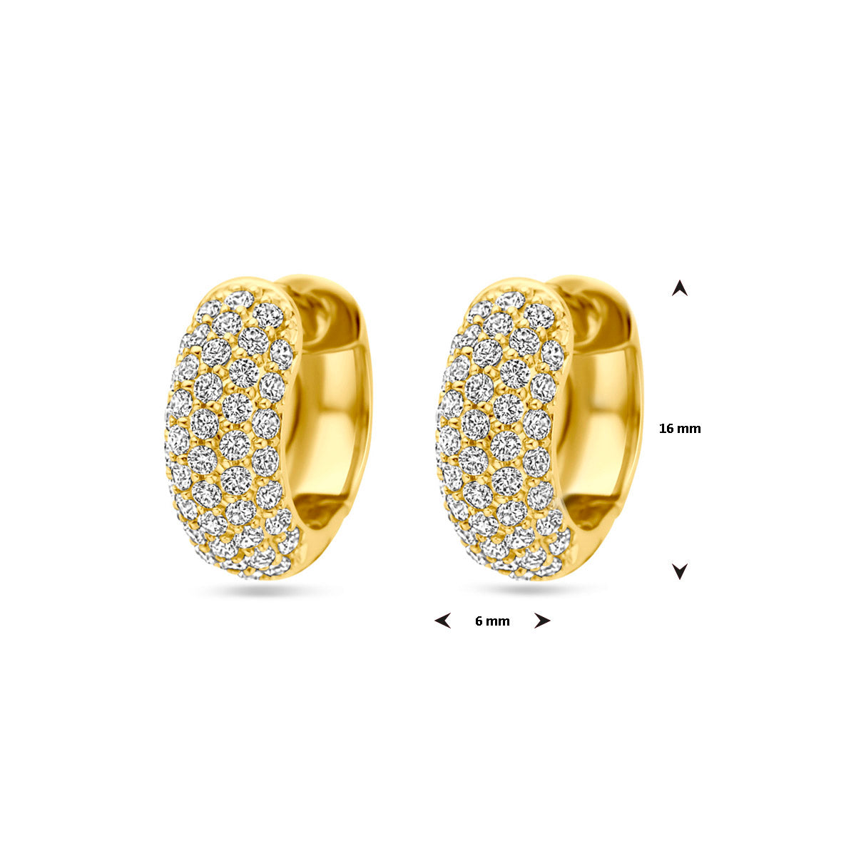 klapoorringen zirkonia 16 mm 1 micron zilver verguld (geel)