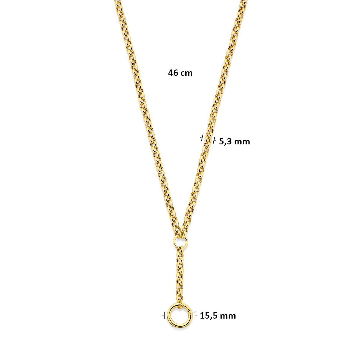 y-collier connector 46 cm 3 micron zilver verguld (geel)