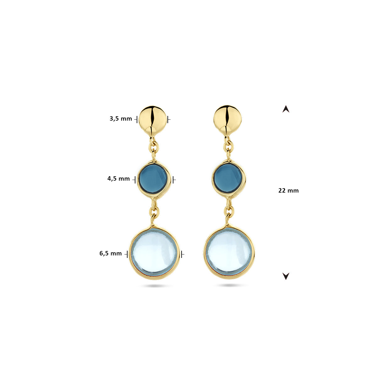 oorhangers blauw topaas en london blue topaas 14K geelgoud