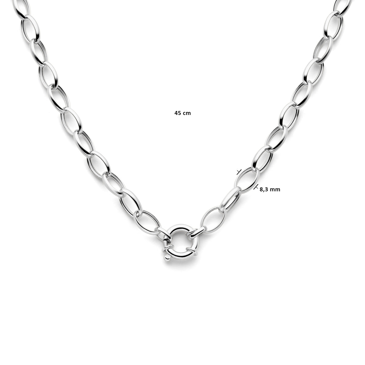 Halskette 8,3 mm 45 cm mit großem Federringverschluss, rhodiniert Silber