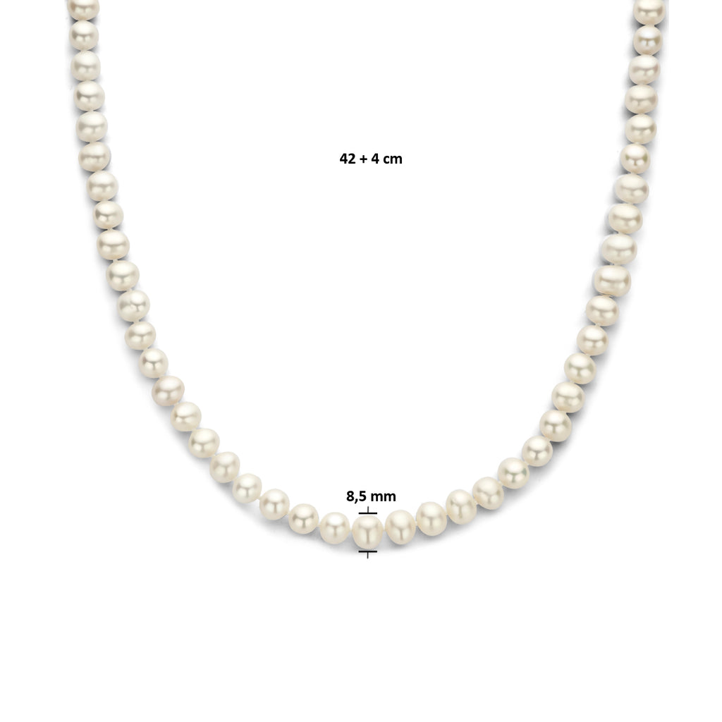 collier parels 8,5 mm zilver gerhodineerd