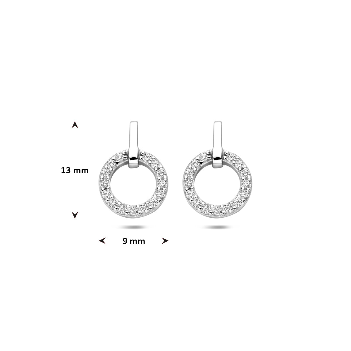 oorknoppen zirkonia 13 mm zilver gerhodineerd