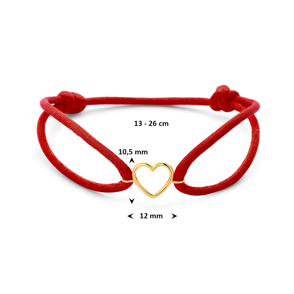 Armband rot Satins Herz 13 - 26 cm 14K Gold mit Gummi/Nylon/Leder
