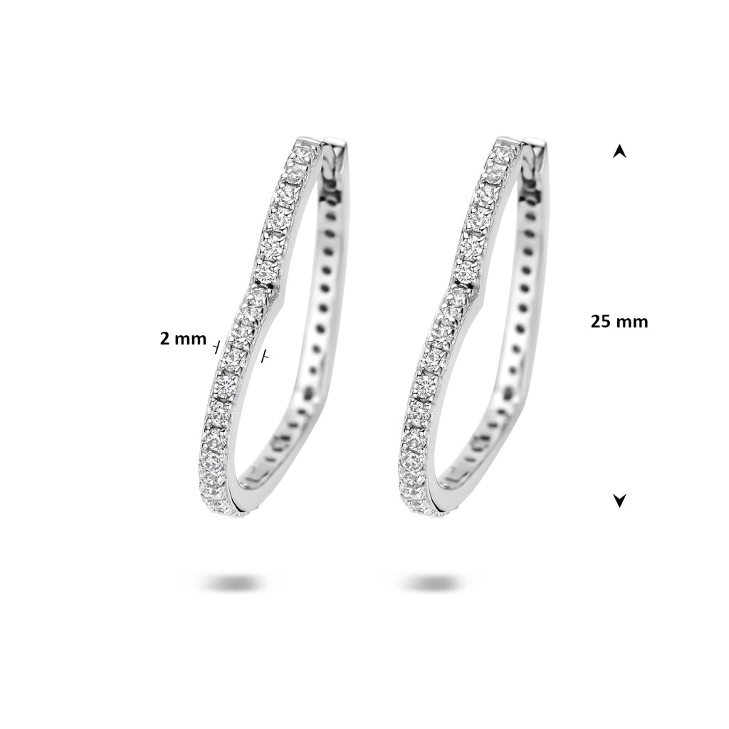 oorringen hart zirkonia 25 mm zilver gerhodineerd