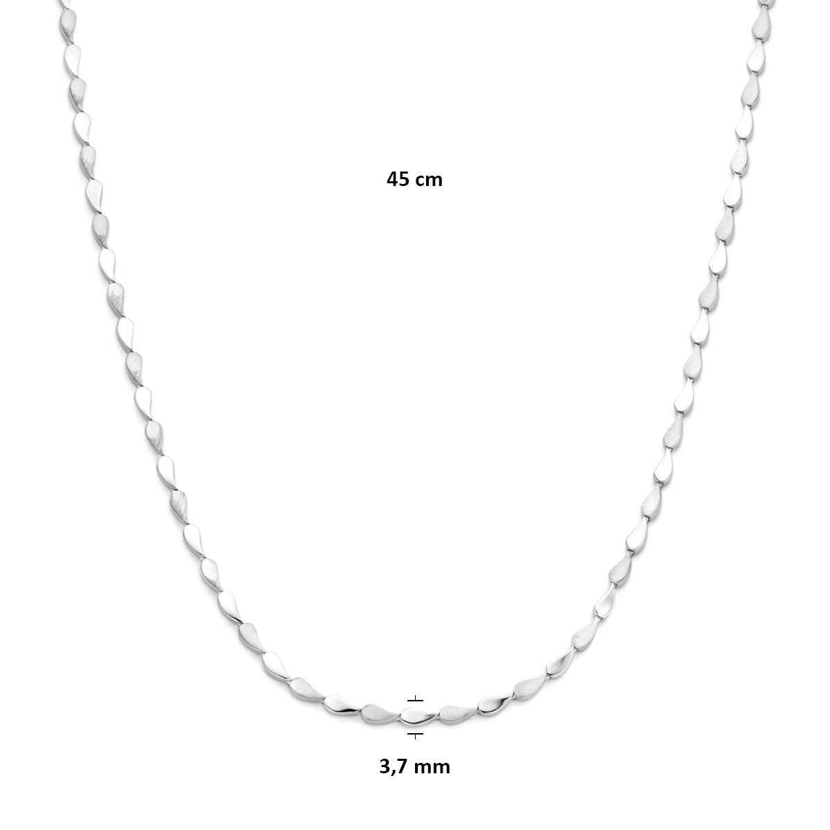 collier poli/mat 3,7 mm 45 cm zilver gerhodineerd