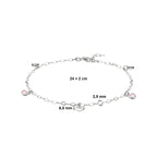 Fußkettchen Herz und rosa Zirkonia 24 + 2 cm Silber rhodiniert