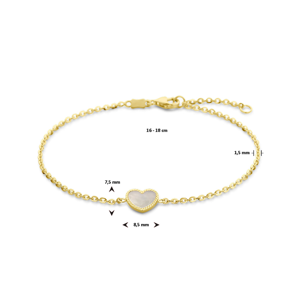 Armband Herz Perlmutt 16 - 18 cm 14K Gelbgold