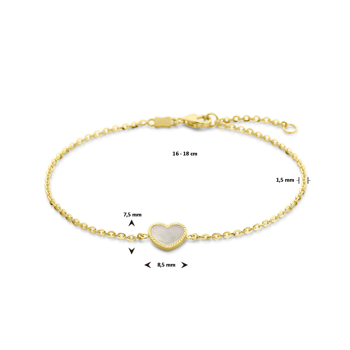 Armband Herz Perlmutt 16 - 18 cm 14K Gelbgold
