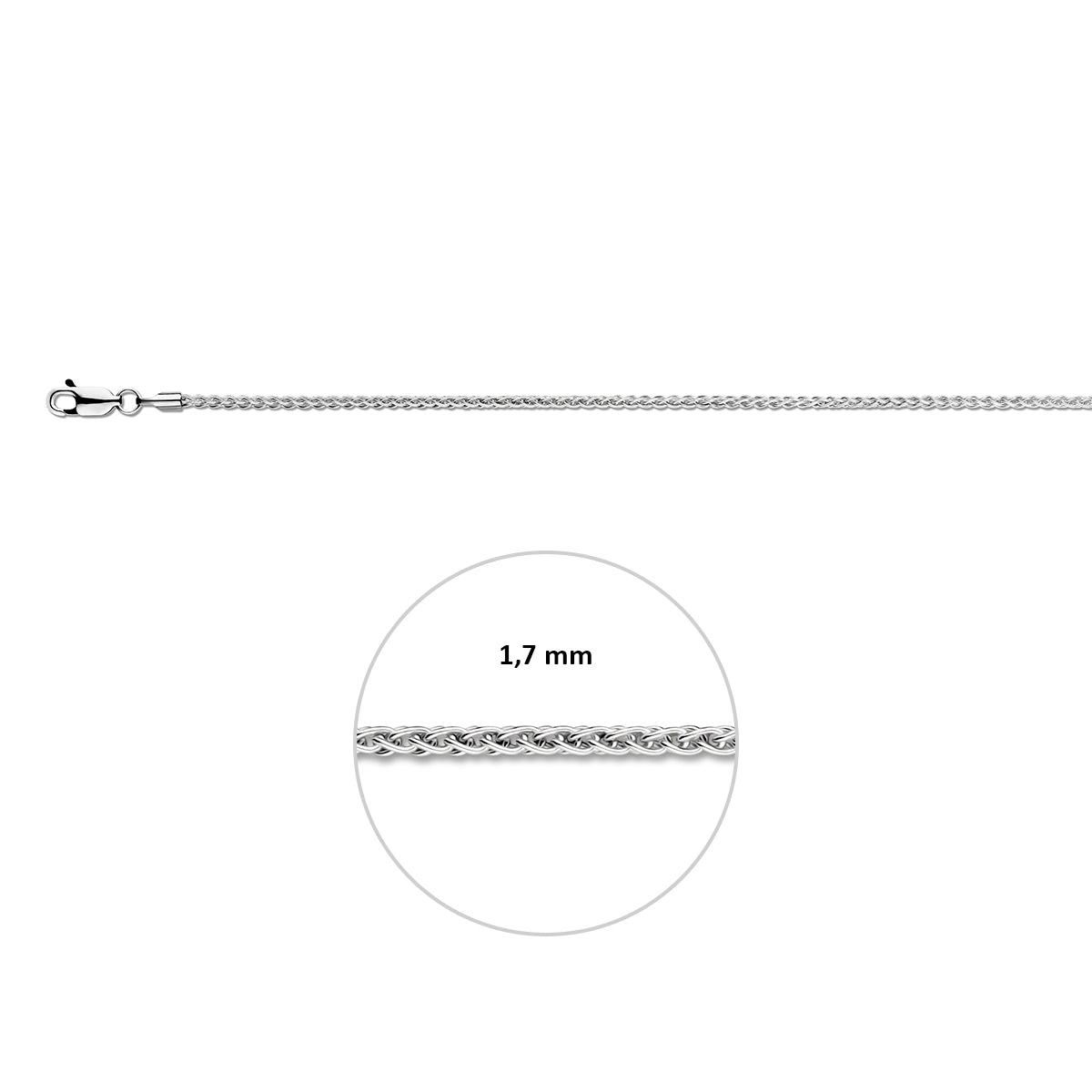 vossestaart rond 1,7 mm zilver wit