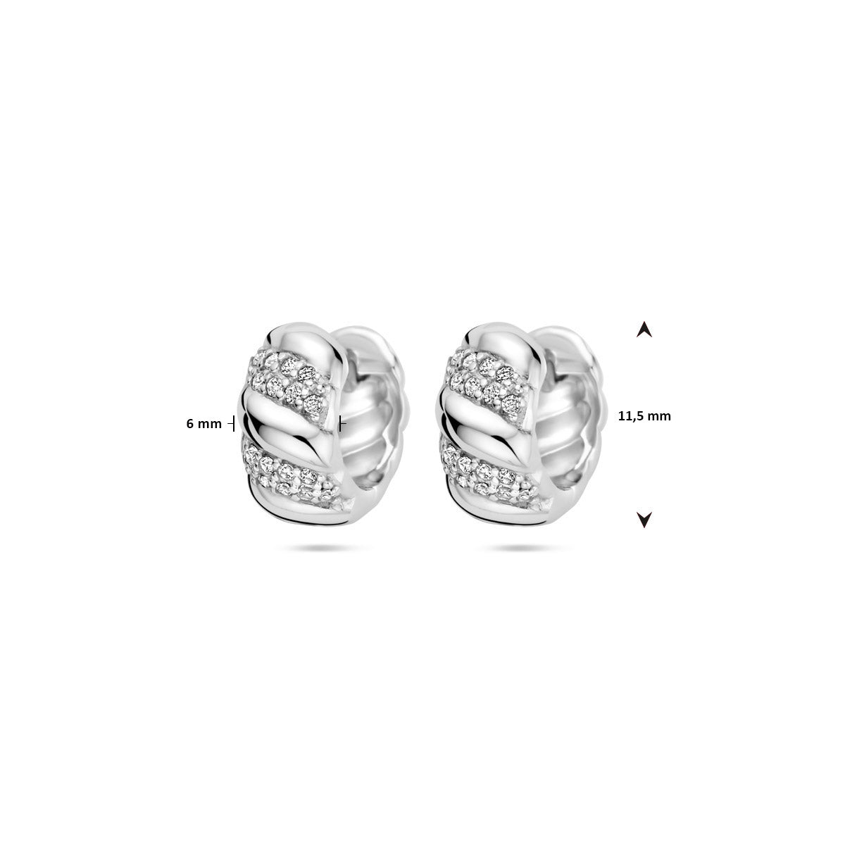 klapoorringen zirkonia gedraaid 6 mm zilver gerhodineerd