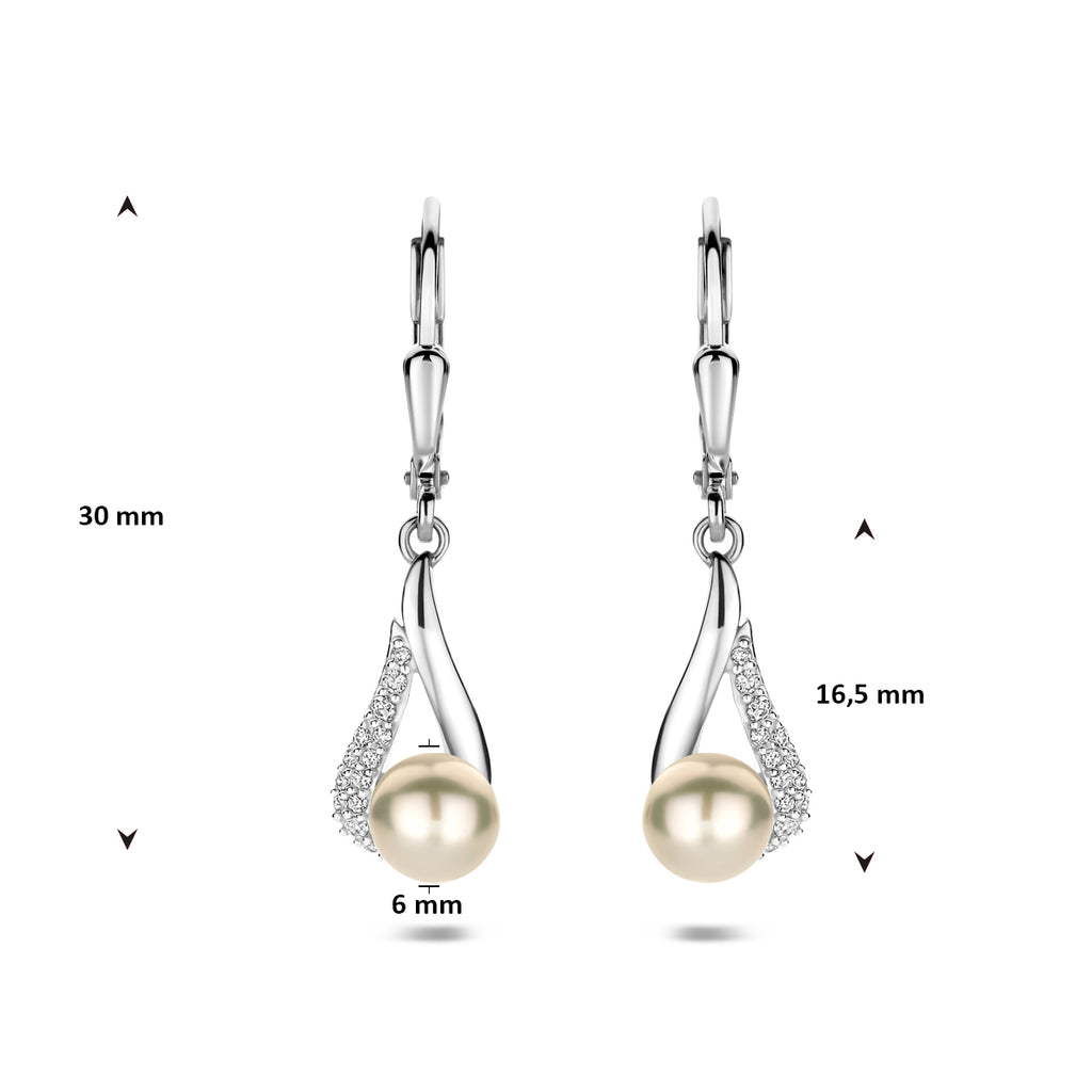 Ohrhänger Perle Zirkonia Brisurhaken 30 mm Silber rhodiniert