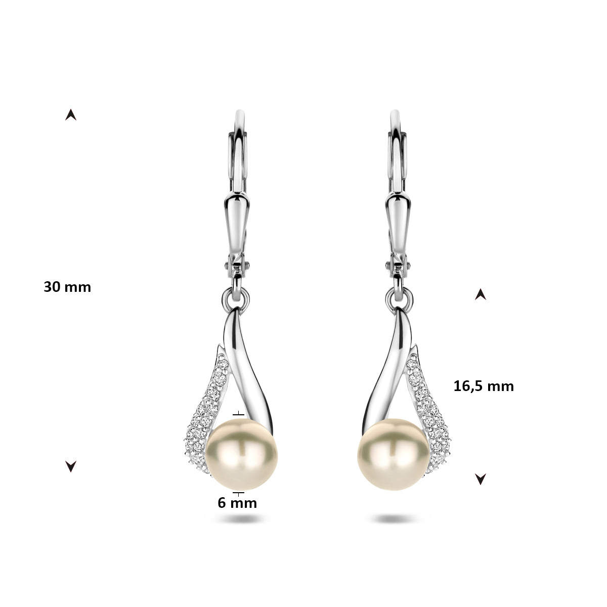Ohrhänger Perle Zirkonia Brisurhaken 30 mm Silber rhodiniert