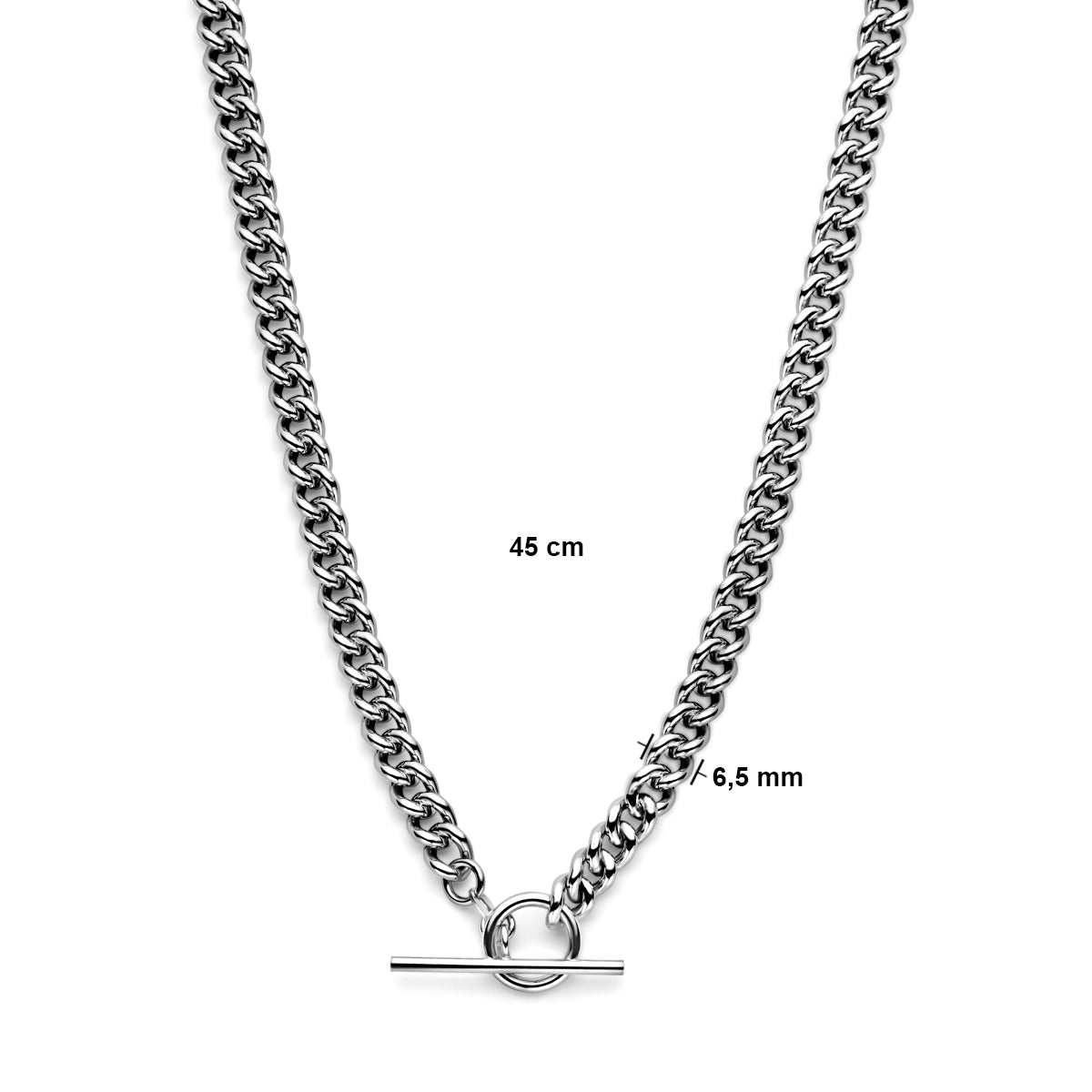 collier gourmette 6,5 mm 45 cm kapittelslot zilver gerhodineerd