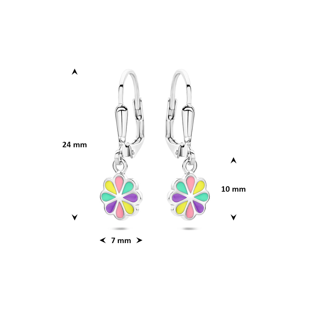 Ohrhänger Blume Emaille Brisurhaken rhodiniertes Silber