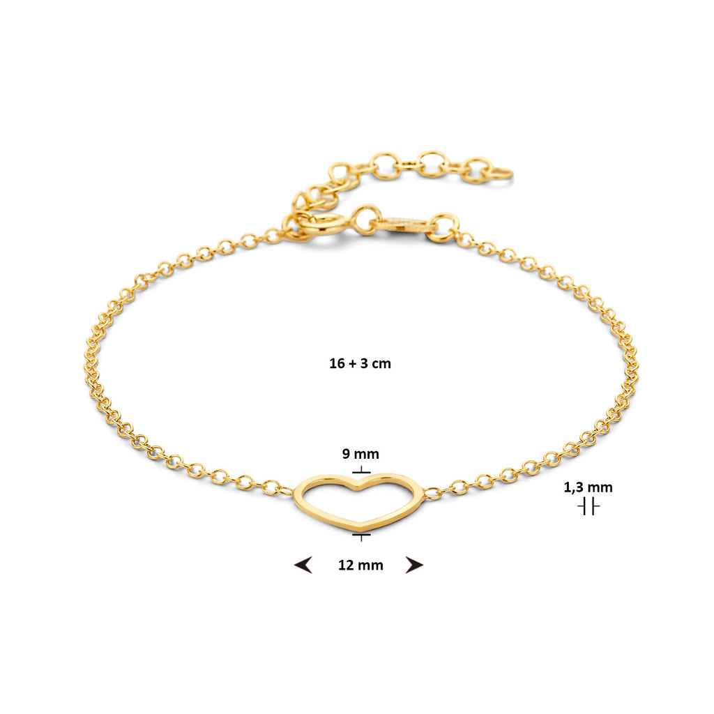 Armband Herz 16 + 3 cm 3 Mikron Silber vergoldet (gelb)