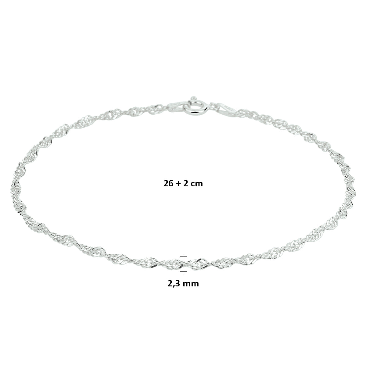 Fußkettchen Singapur 2,3 mm Silber Weiß