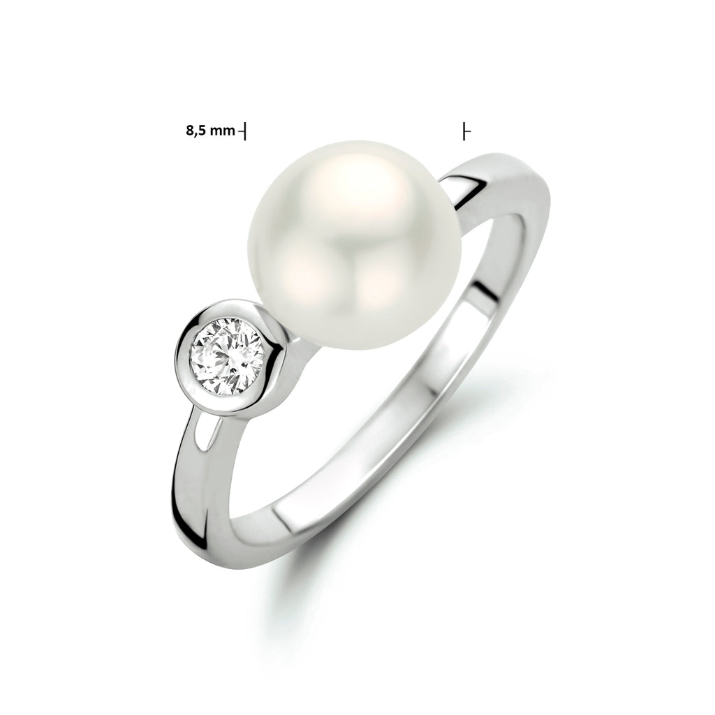 Ring Perle und Zirkonia Silber rhodiniert