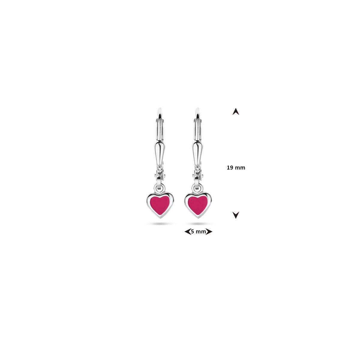Ohrhänger Herz dunkelrosa Emaille Brisurhaken 19 mm rhodiniertes Silber