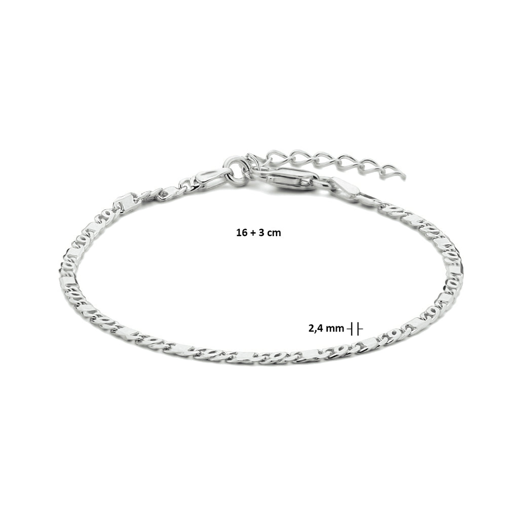 Armband Falkenauge mit Abstandshalter 2,4 mm 16 + 3 cm Silber rhodiniert