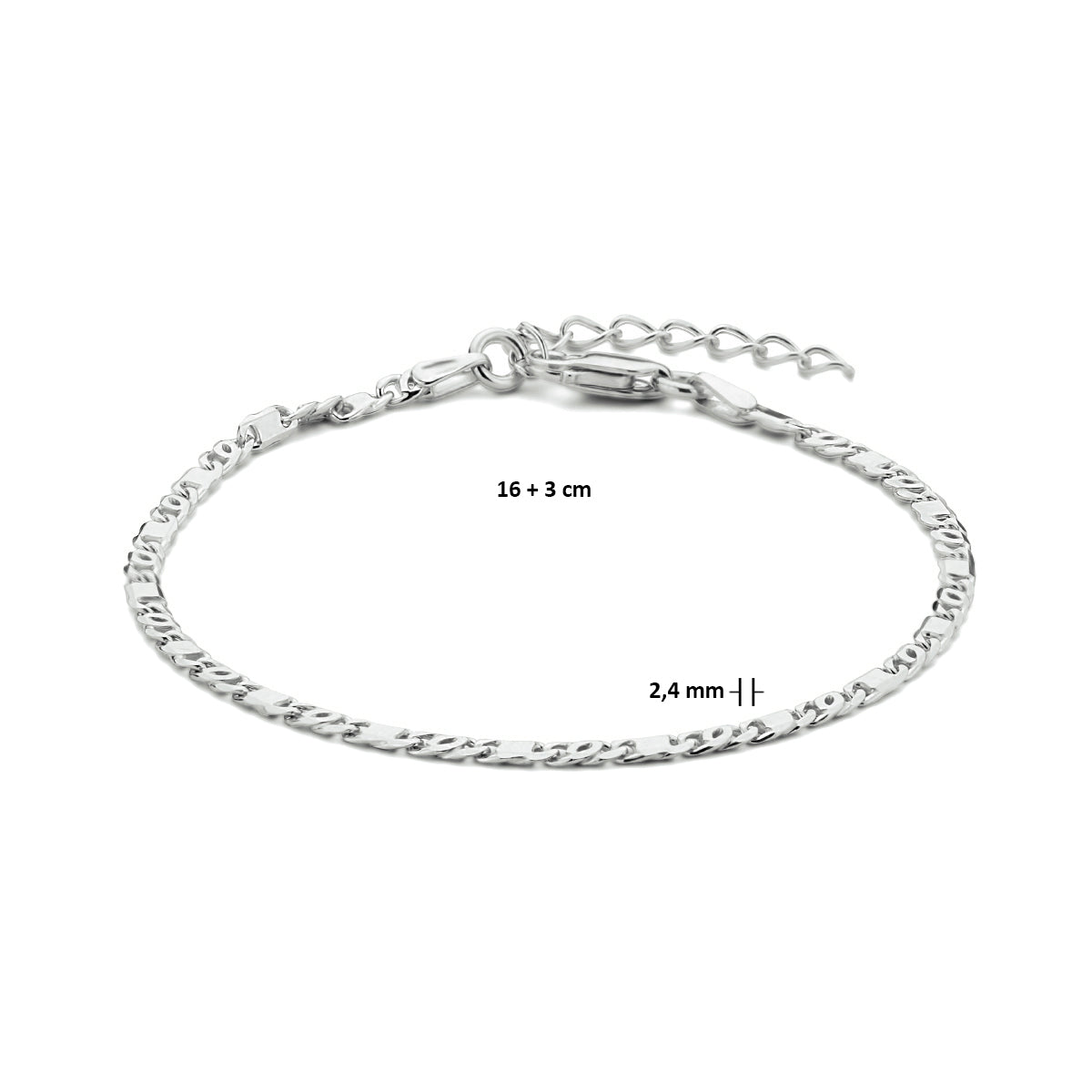 Armband Falkenauge mit Abstandshalter 2,4 mm 16 + 3 cm Silber rhodiniert