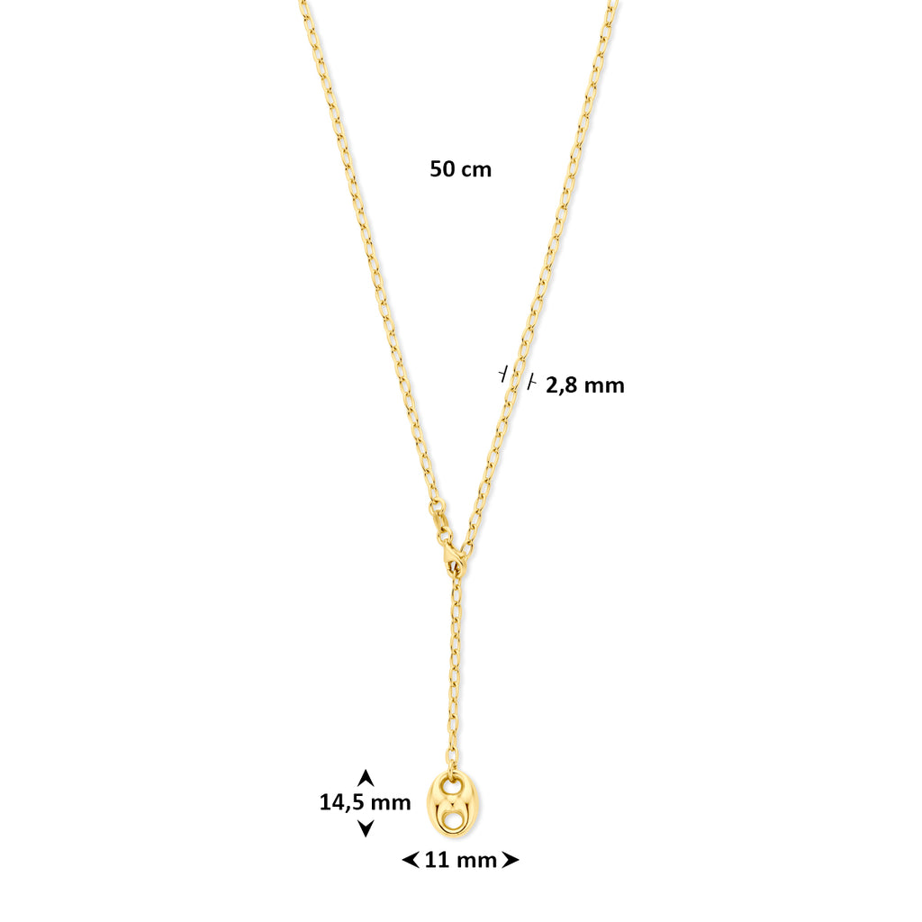 y-collier koffieboon 50 cm 3 micron zilver verguld (geel)