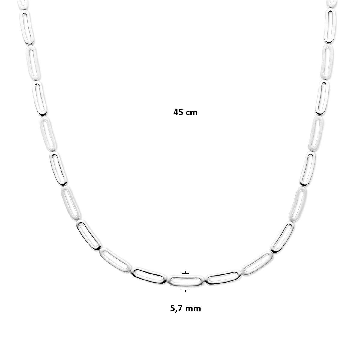 collier poli/mat 5,7 mm 45 cm zilver gerhodineerd