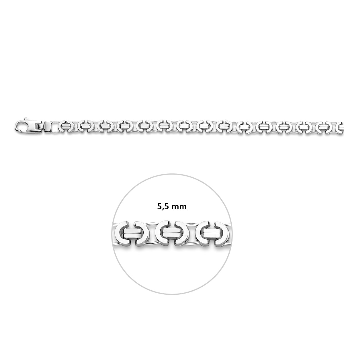 Armband König flach 5,5 mm 20 cm Silber rhodiniert