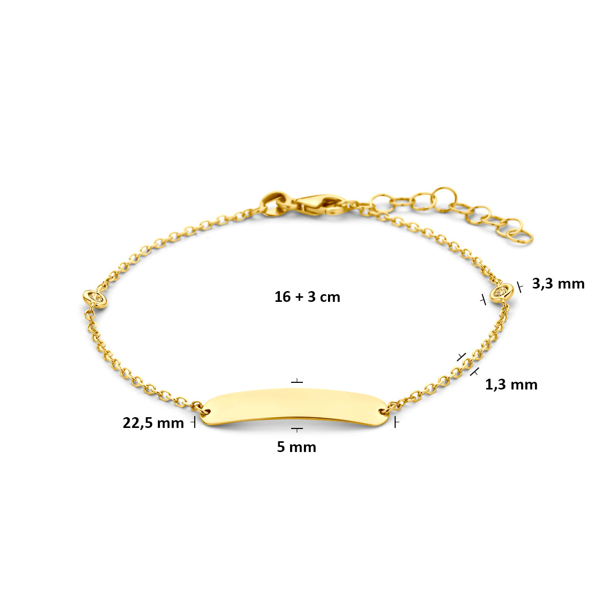 graveerarmband lab grown diamant 0.10ct f vs 16 + 3 cm 14K geelgoud