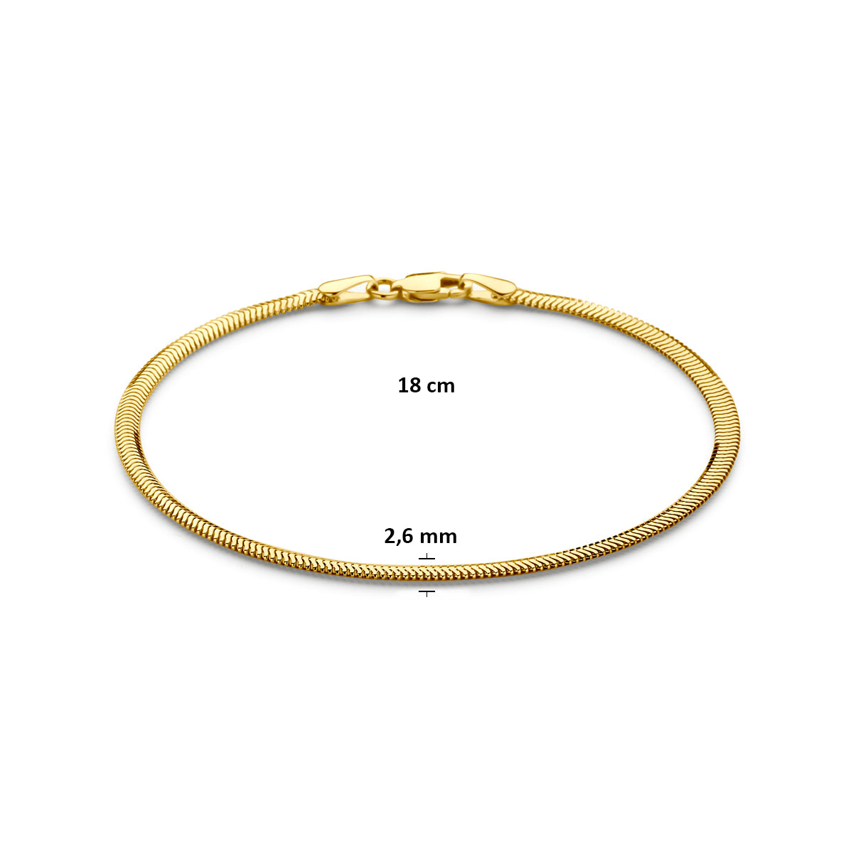 slang plat (bol) 2,6 mm 18 cm 14K geelgoud