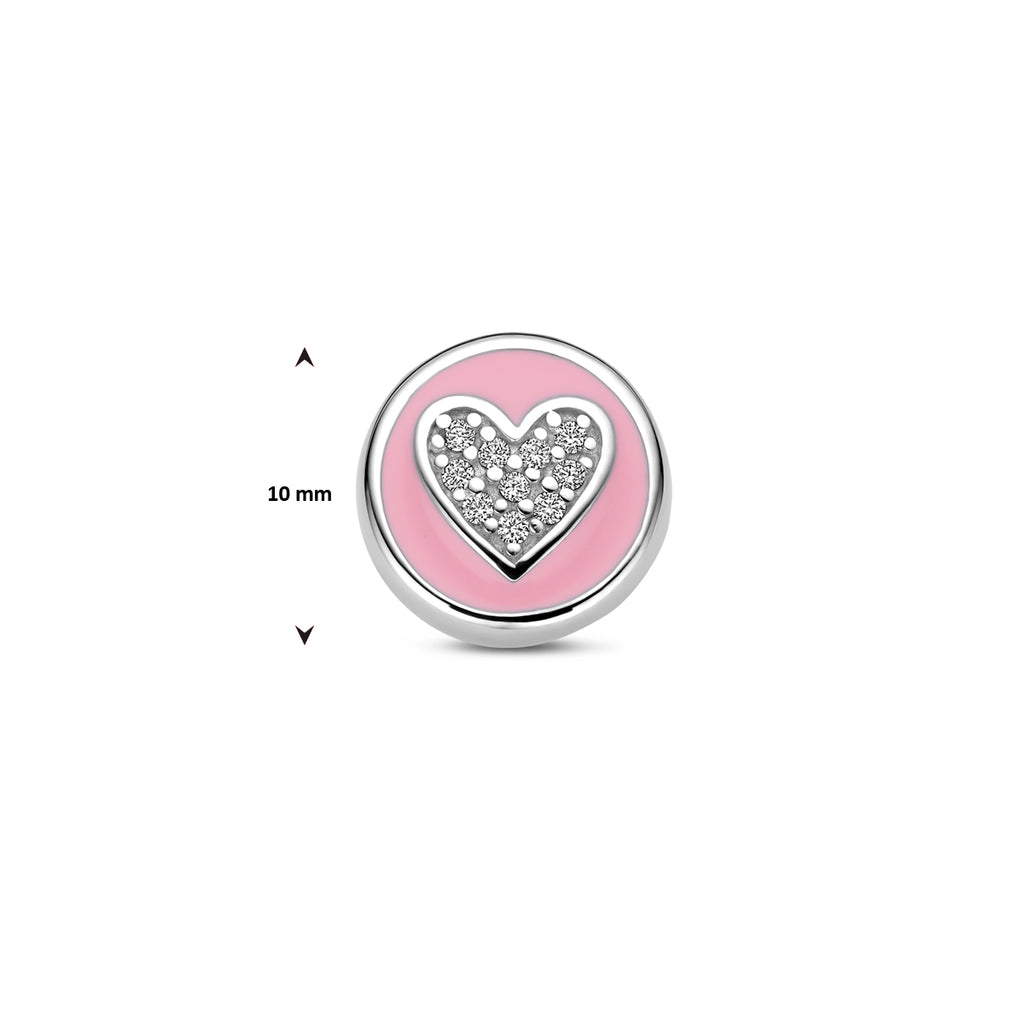 Anhänger Herz Zirkonia und rosa Emaille 10 mm Silber rhodiniert