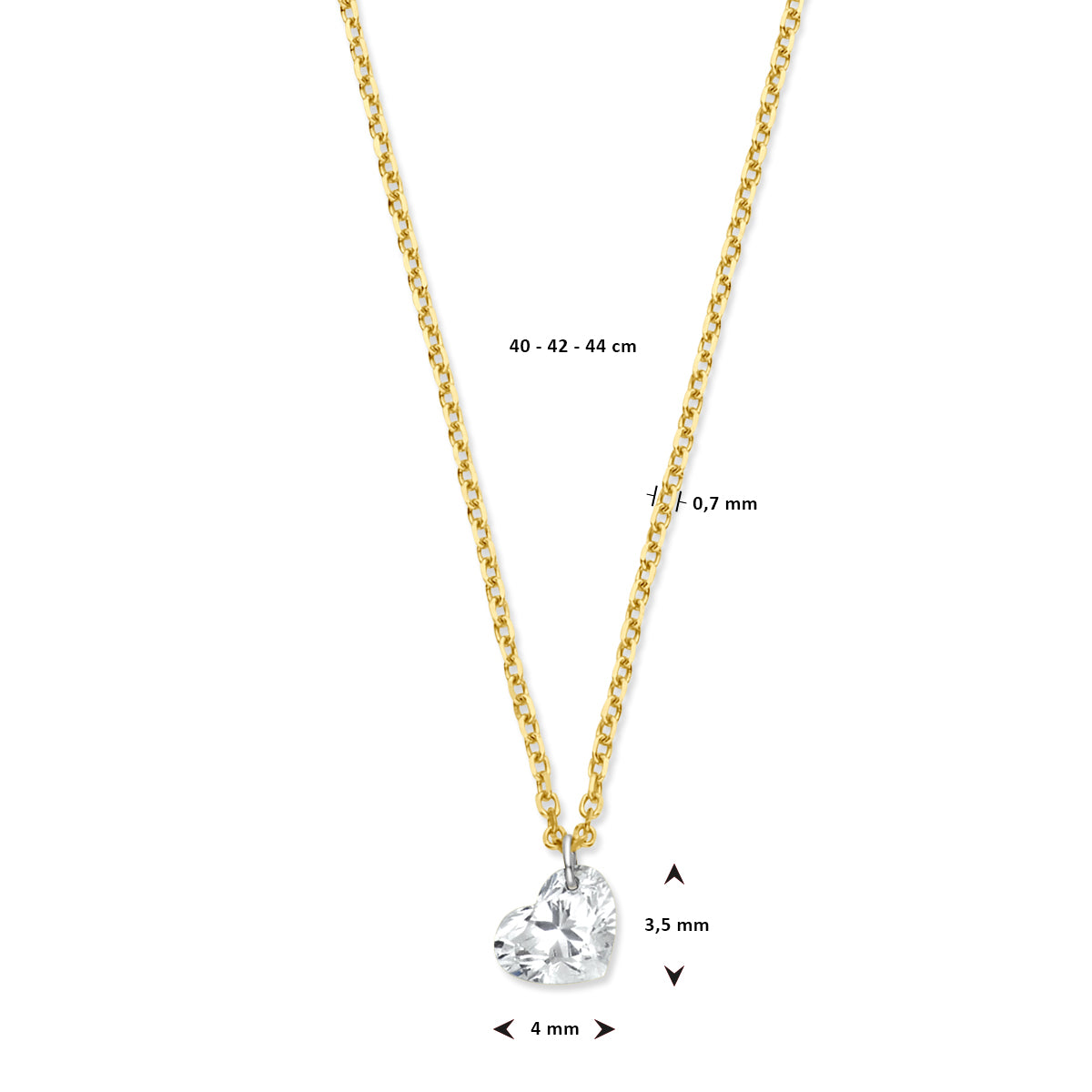 collier hartje lab grown diamant 40 - 42 - 44 cm 0.25ct g si 14K geelgoud