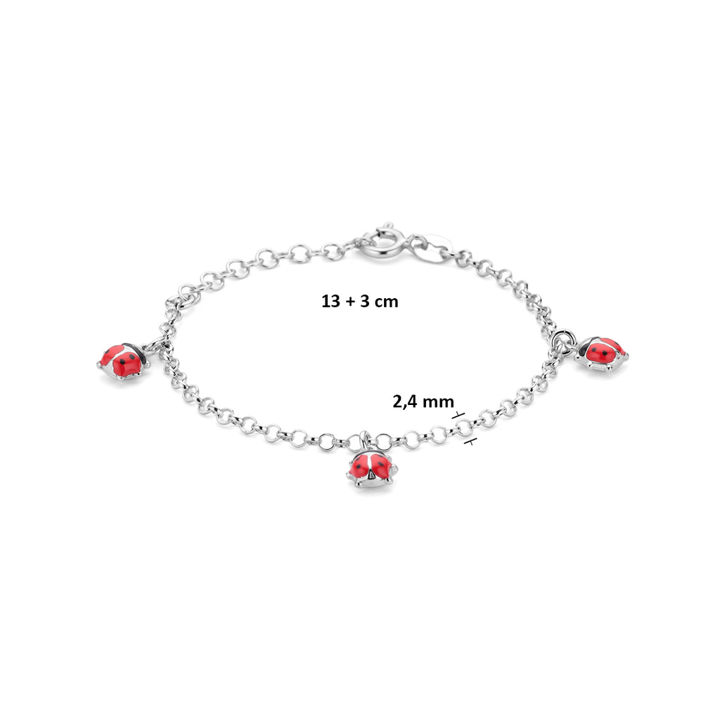Armband Emaille Marienkäfer 13 + 3 cm Silber rhodiniert