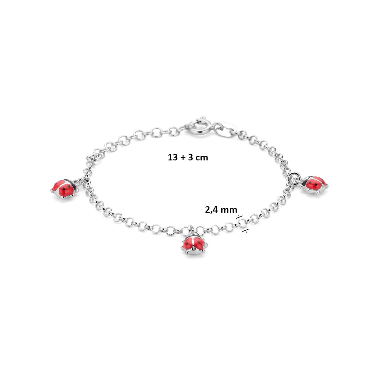 Armband Emaille Marienkäfer 13 + 3 cm Silber rhodiniert