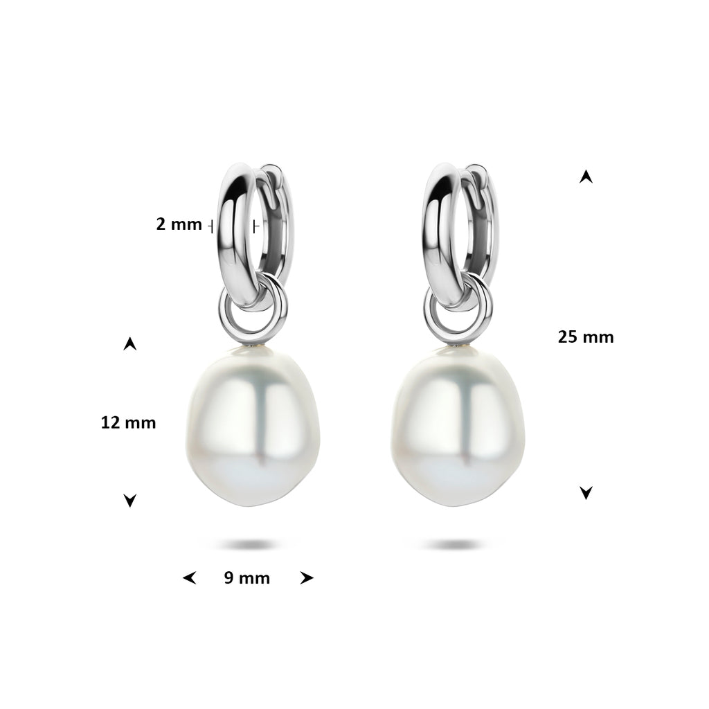 oorringen parel 25 mm zilver gerhodineerd