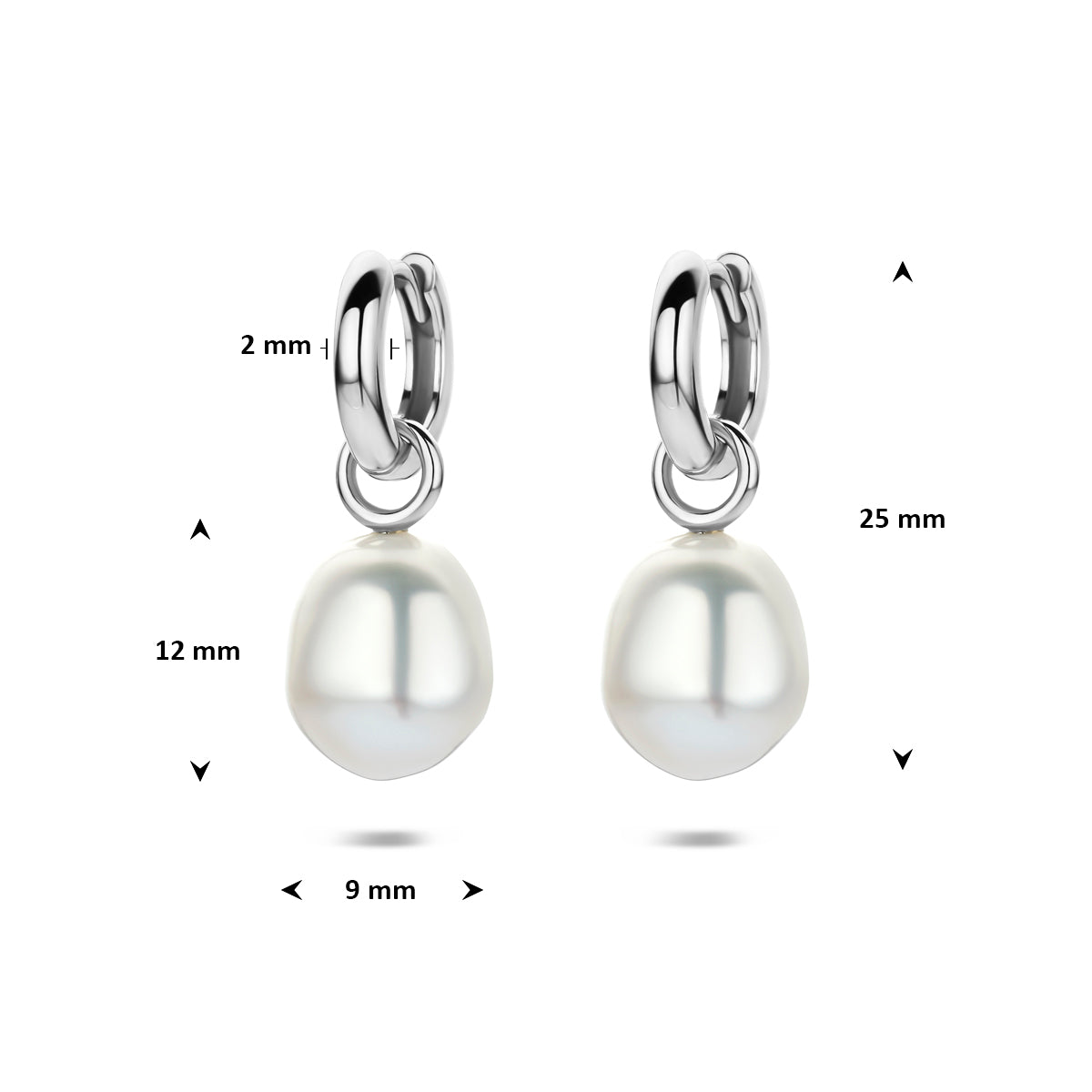 oorringen parel 25 mm zilver gerhodineerd