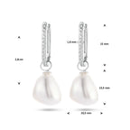 oorringen paperclip barok parel en zirkonia zilver gerhodineerd