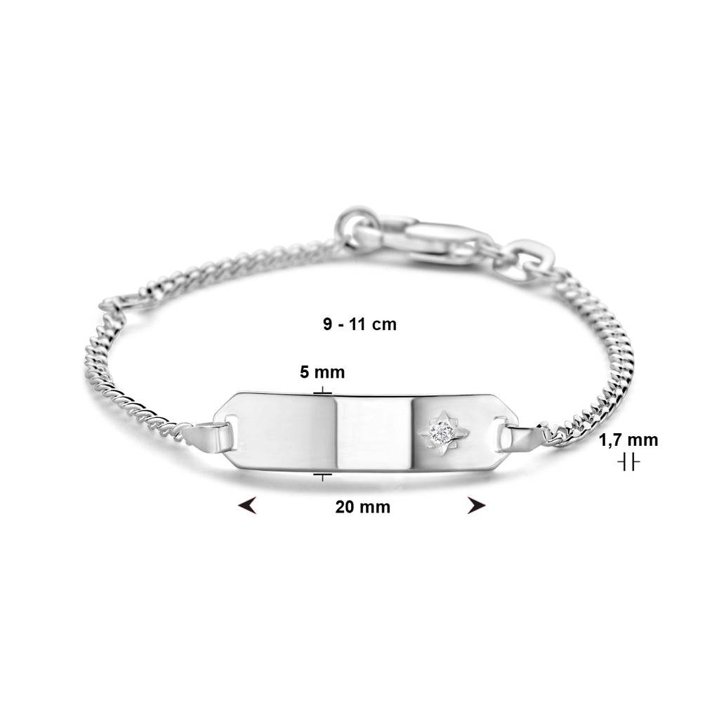 Gravurarmband Zirkonia Platte 5,0 mm 9 - 11 cm Silber rhodiniert