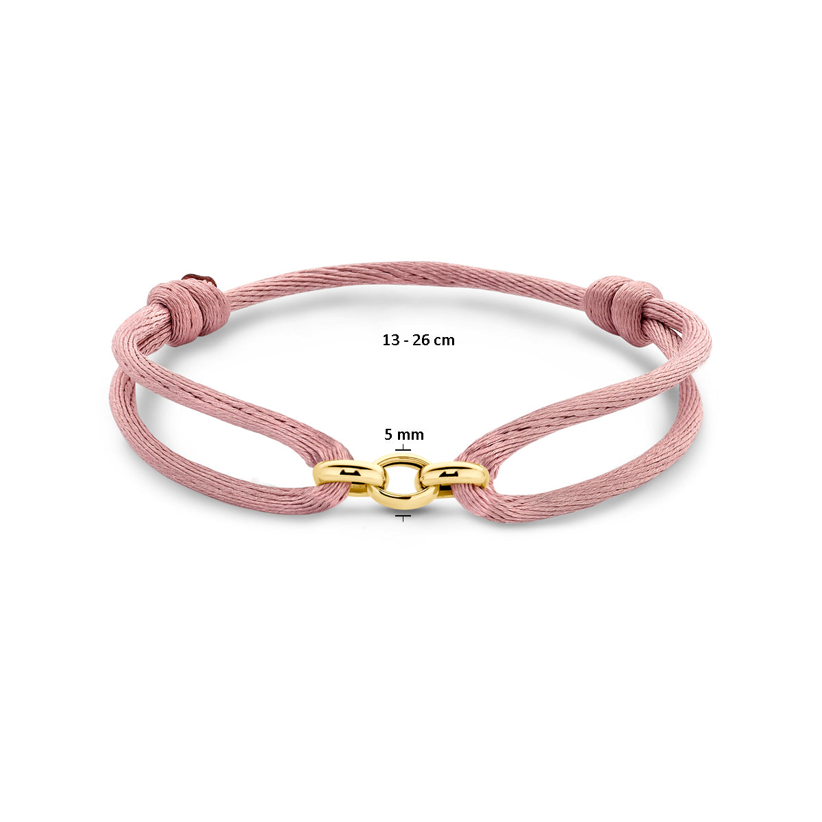 Armband satiniert zartrosa 13 - 26 cm 14K Gold mit Kautschuk/Nylon/Leder