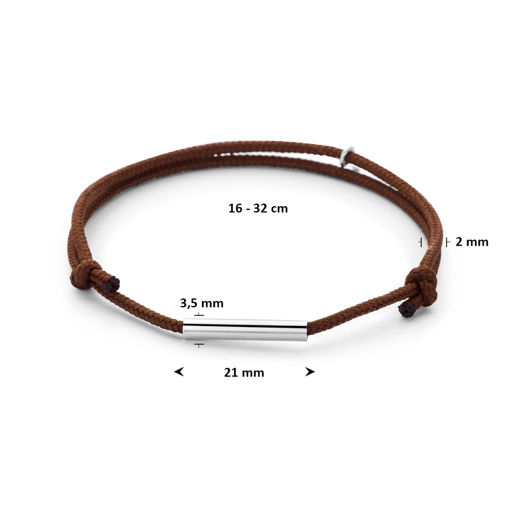Armband Baumwolle braun 16 - 32 cm rhodiniert mit Gummi/Nylon/Leder