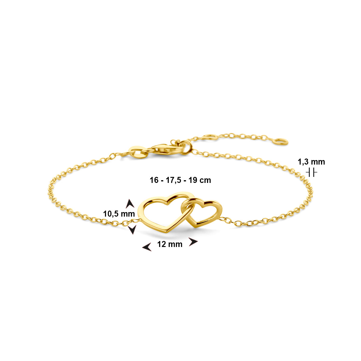 armband hartjes 16 - 17,5 - 19 cm 14K geelgoud