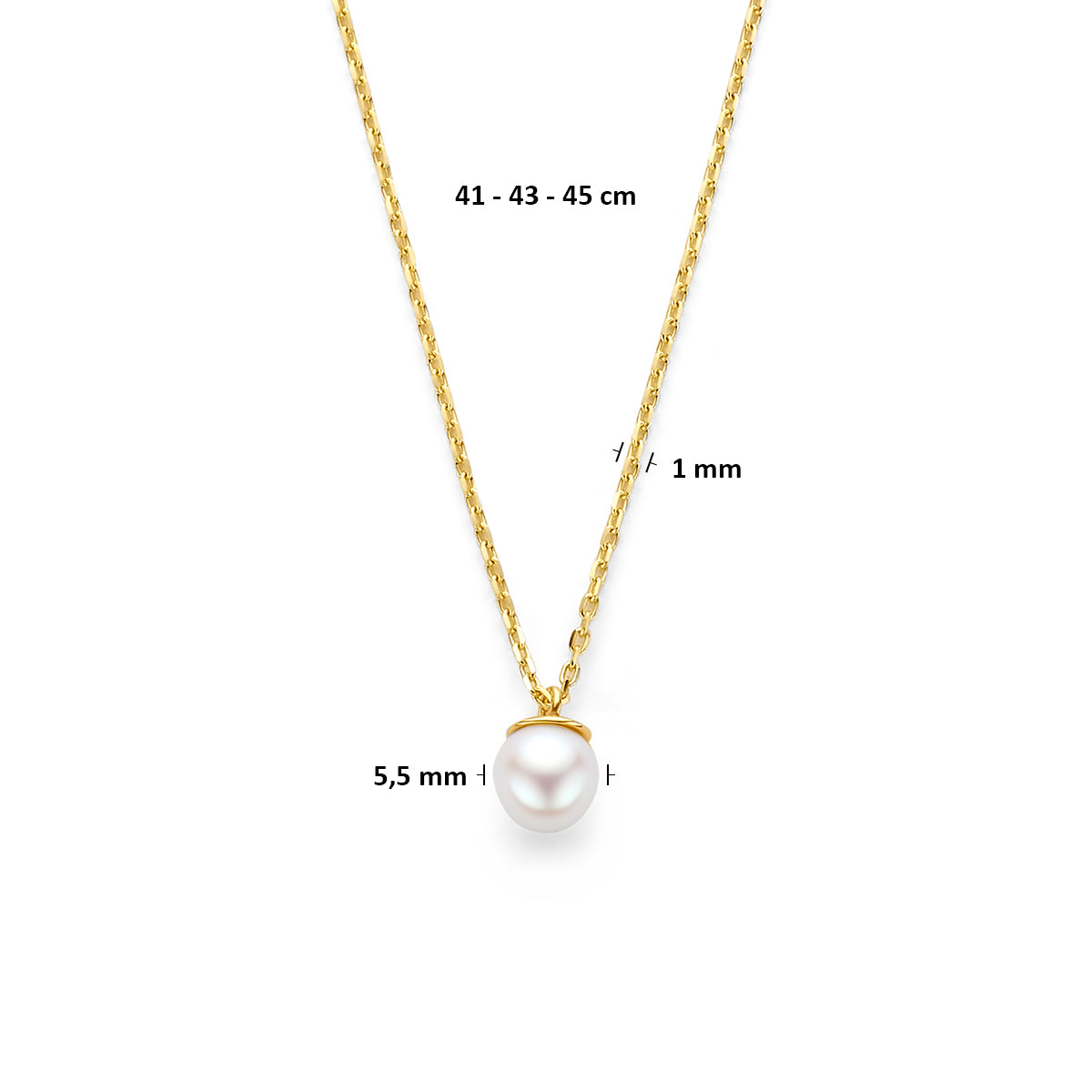 9k collier parel 41 - 43 - 45 cm 9K geel
