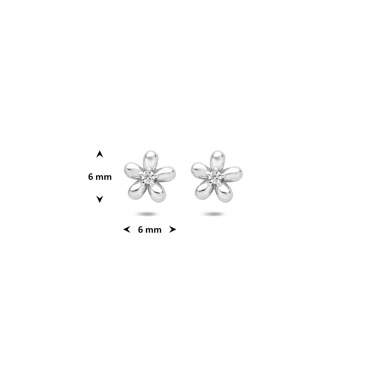 oorknoppen bloem zirkonia 6 mm zilver gerhodineerd