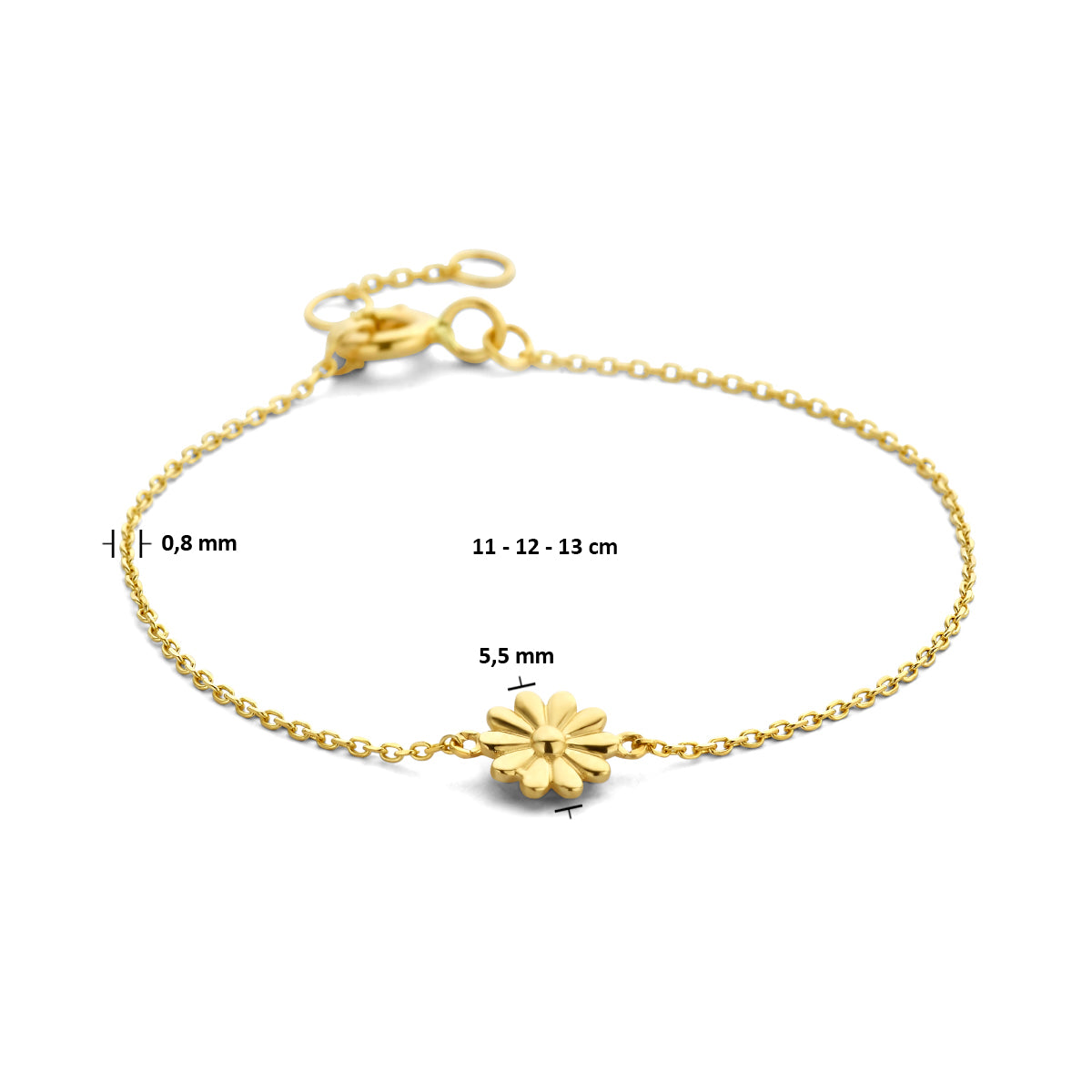 armband bloem 11 - 12 - 13 cm 14K geelgoud