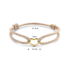 armband satijn beige hart 13 - 26 cm 14K goud met rubber/nylon/leer