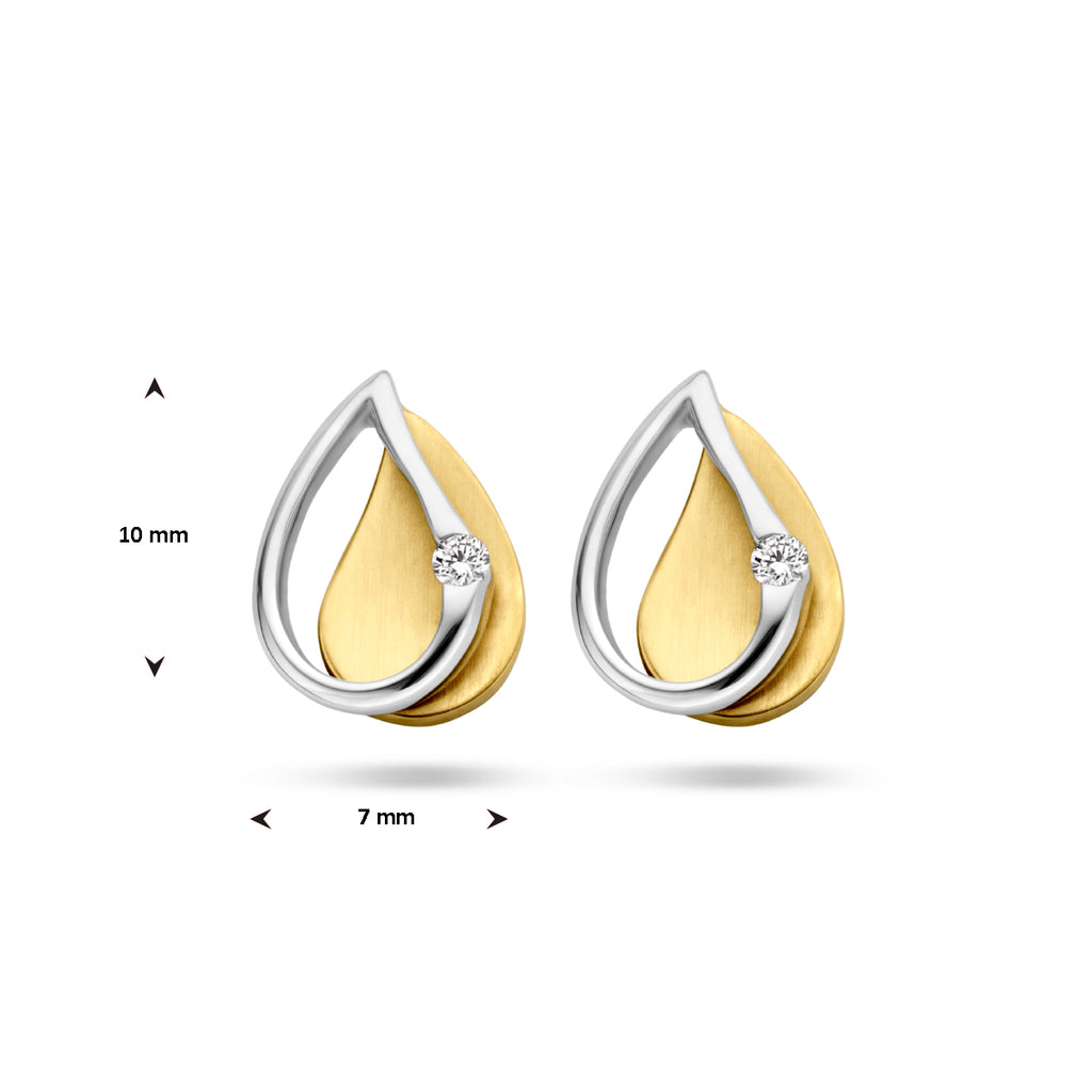 oorknoppen diamant 0.03ct (2x 0.015ct) h si 14K bicolor goud geel/wit - druppel/komma/pegel